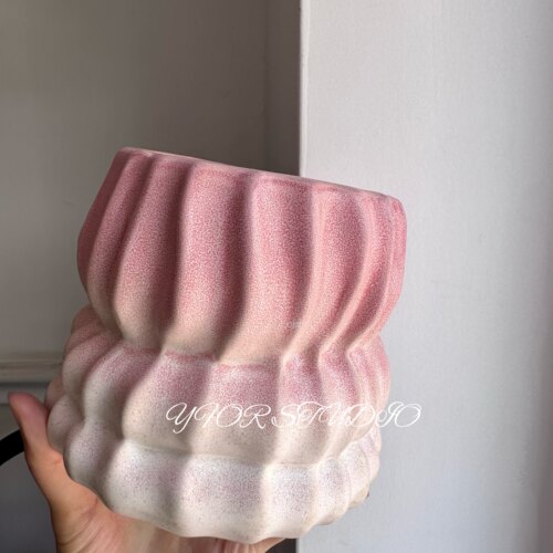 出口外贸渐变粉大口径陶瓷花盆