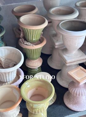 【YFOR】法式复古可爱作旧高脚杯迷你多肉风信子陶瓷小花盆花翁