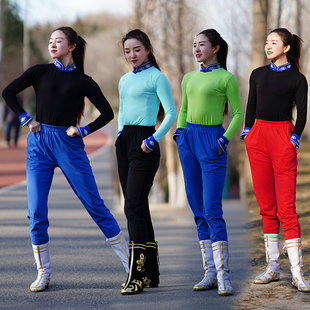 静静老师同款蒙古舞蹈练功服刺绣领马蹄袖上衣长袖经典长裤子套装