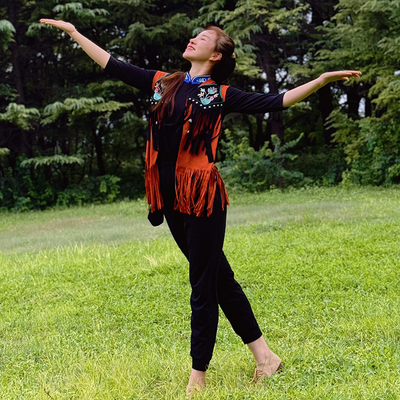 静静老师同款流苏刺绣马甲蒙古舞上衣练功裤广场舞演出表演服新款