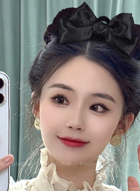 网红新款黑色大蝴蝶结发饰发夹抓夹女秋冬鲨鱼夹在逃公主头饰发卡