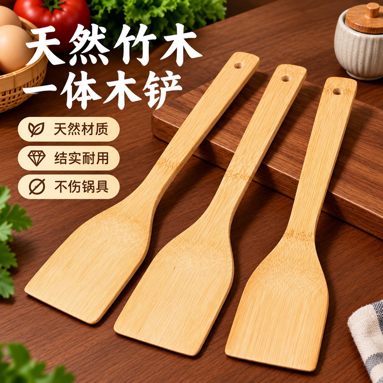 家用竹子锅铲不粘锅无漆厨具耐高温炒菜铲子专用长柄天然楠竹木铲
