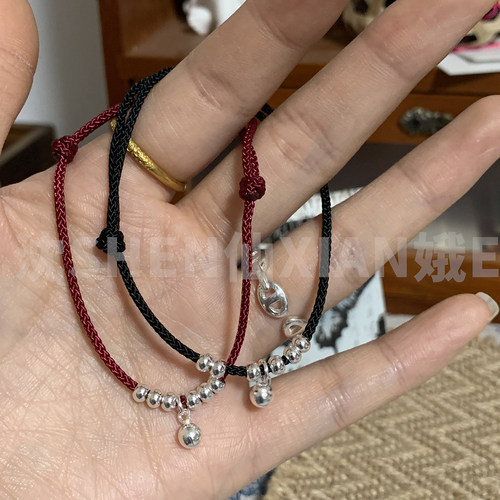 足银990铃铛红绳本命年纯银手链