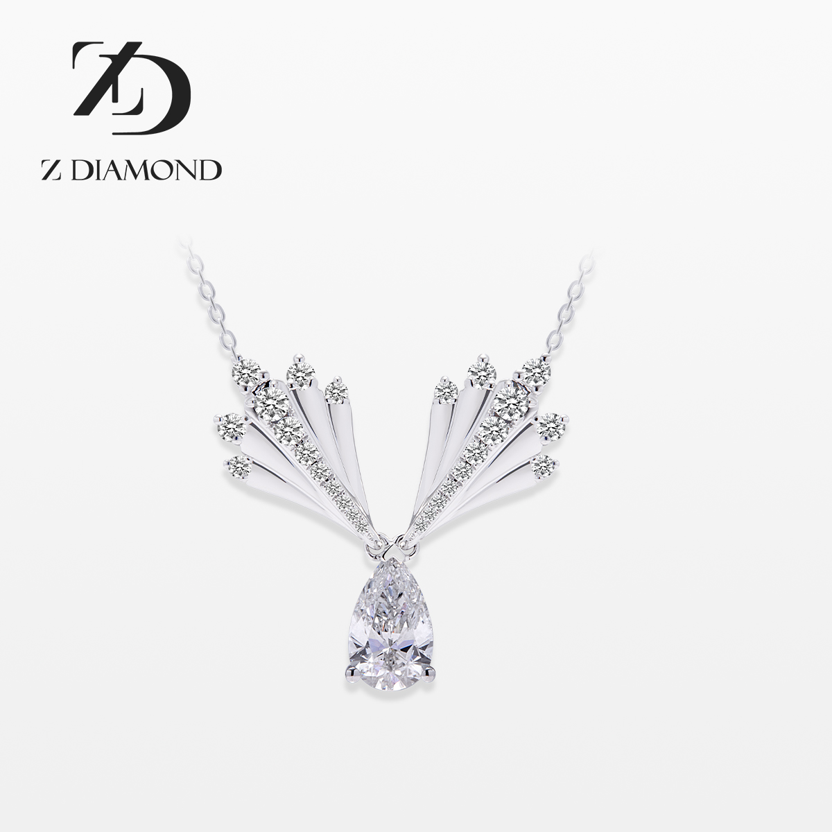 【培育】z diamond卓缔梦 18k金白钻石项链 水花吊坠 50分1克拉