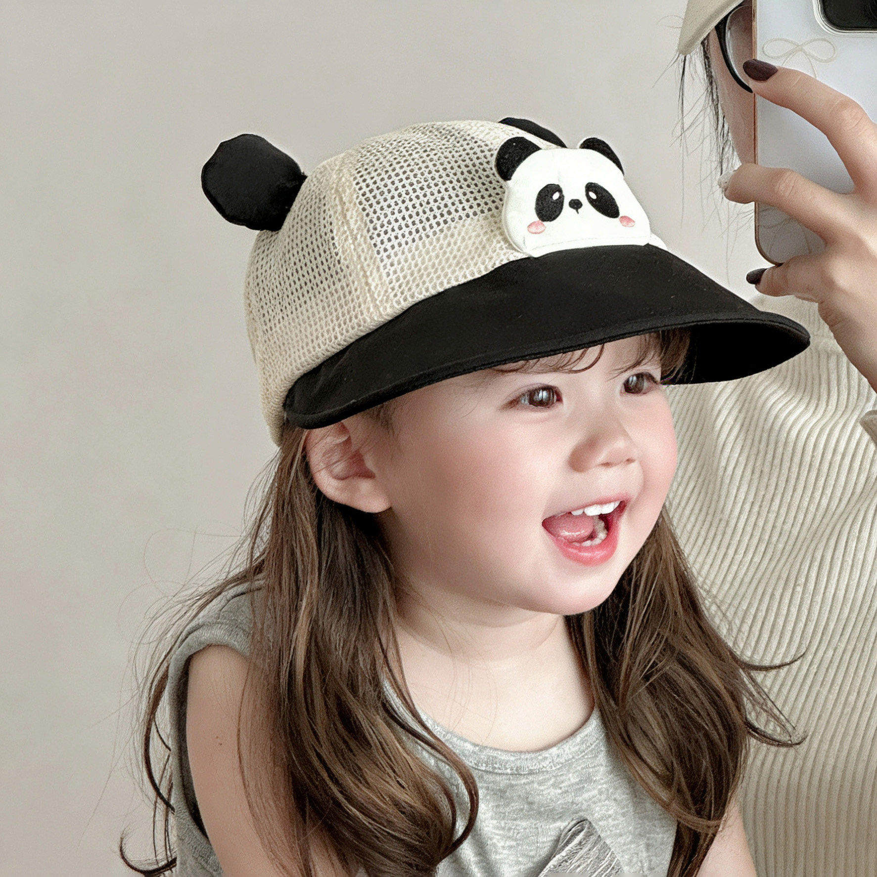 儿童帽子夏季大帽檐宝宝遮阳帽卡通熊猫男童鸭舌帽女童透气防晒帽
