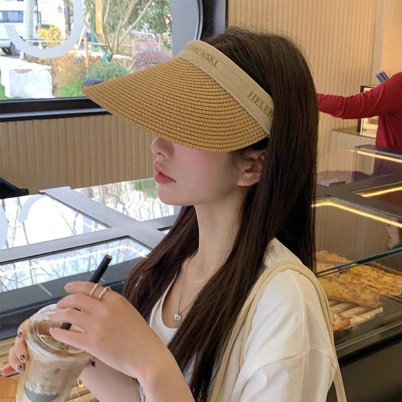 韩版ins草编鸭舌空顶帽子女春夏