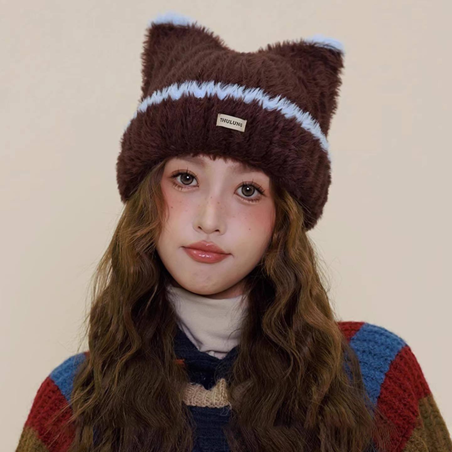 2025甜美可爱耳朵毛绒日保暖无檐