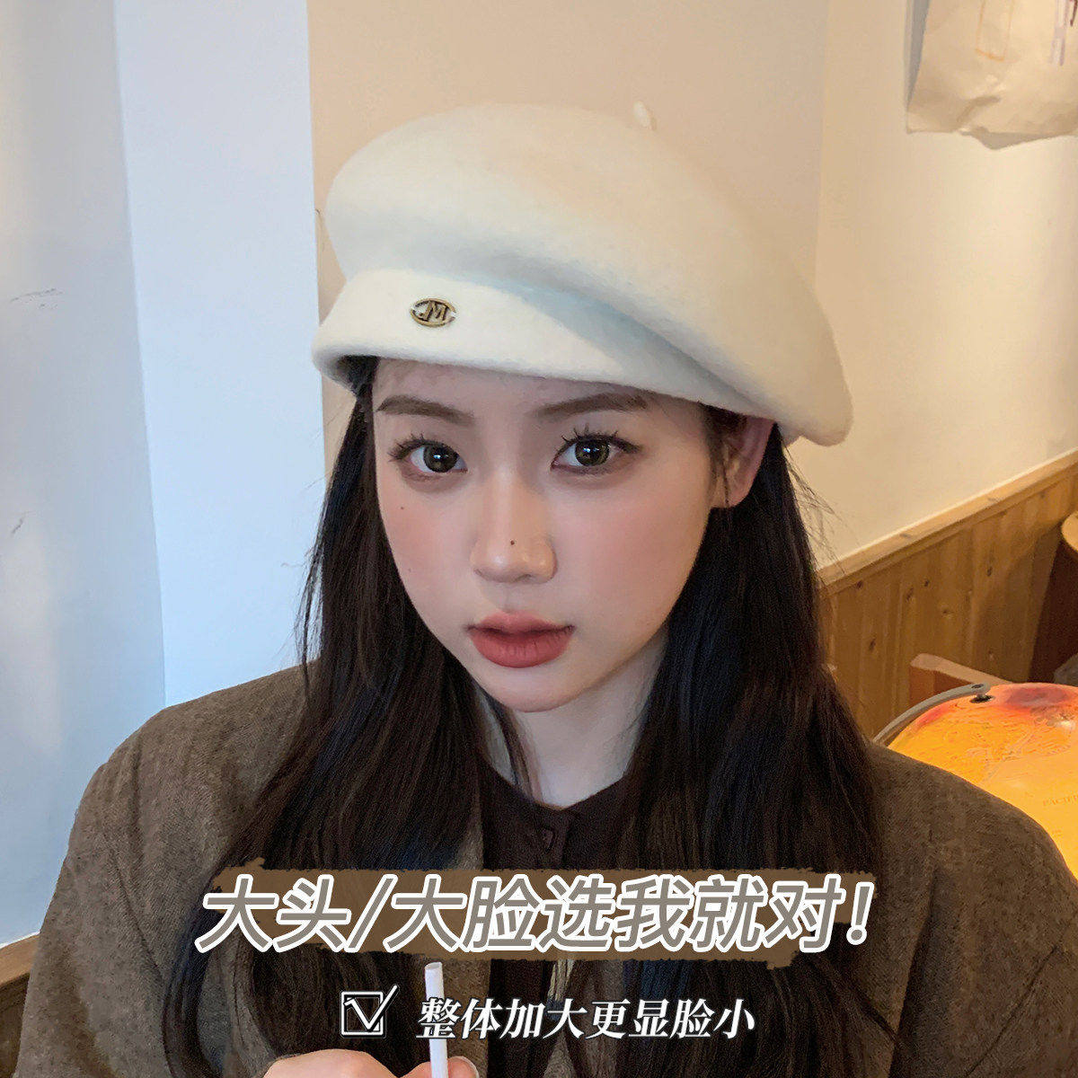 贝雷帽大头围帽子女秋冬白色韩系小香风法式大脸显脸小毛呢八角帽,运动包/户外包/配件,运动帽,淘宝优惠券,粉丝福利购,淘宝优惠卷