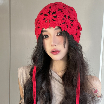 民族流苏红色针织夏季镂空手工风