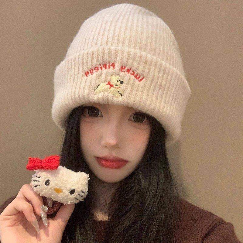 可爱小狗刺绣针织毛线帽女2025年新款秋冬季显脸小百搭大头围帽子,运动包/户外包/配件,运动帽,淘宝优惠券,粉丝福利购,淘宝优惠卷