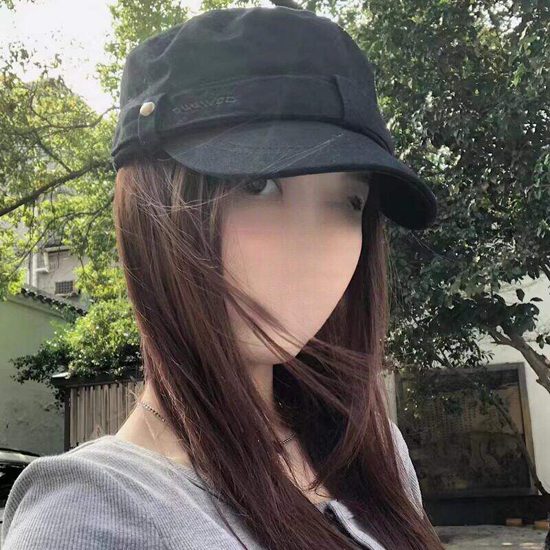 韩系百搭黑色铆钉平顶帽子女复古做旧大头围显脸小鸭舌帽画家帽潮