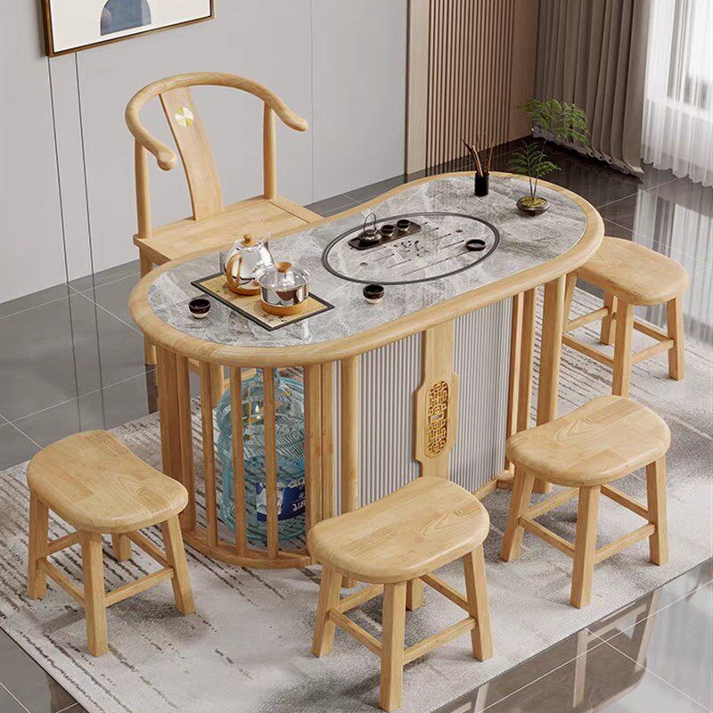 极速新中式实木茶桌椅组合t客厅阳台岩板小茶台智能烧水壶一体家