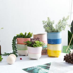 极速多肉花盆e陶瓷素烧流釉面带脚有孔植物老桩盆栽肉肉小花盆特