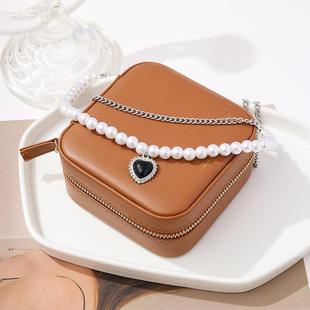 极速Thick Chain Necklace Black peach heart claviVcle chain锁