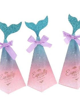 极速10pcs Mermaid Tail Candy Boxes Pink MeMrmaid Tail Bow Kn