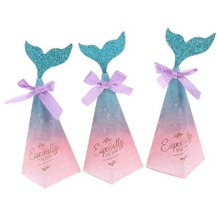 极速10pcs Mermaid Tail Candy Boxes Pink MeMrmaid Tail Bow Kn