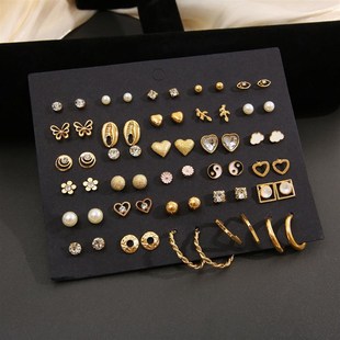 极速30 cpiece earring set combination桃心花卉水钻耳环套装组