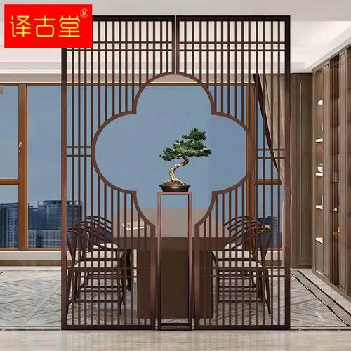 极速中式屏风隔断k客厅现代简约办公室入户玄关装饰不锈钢铁艺遮