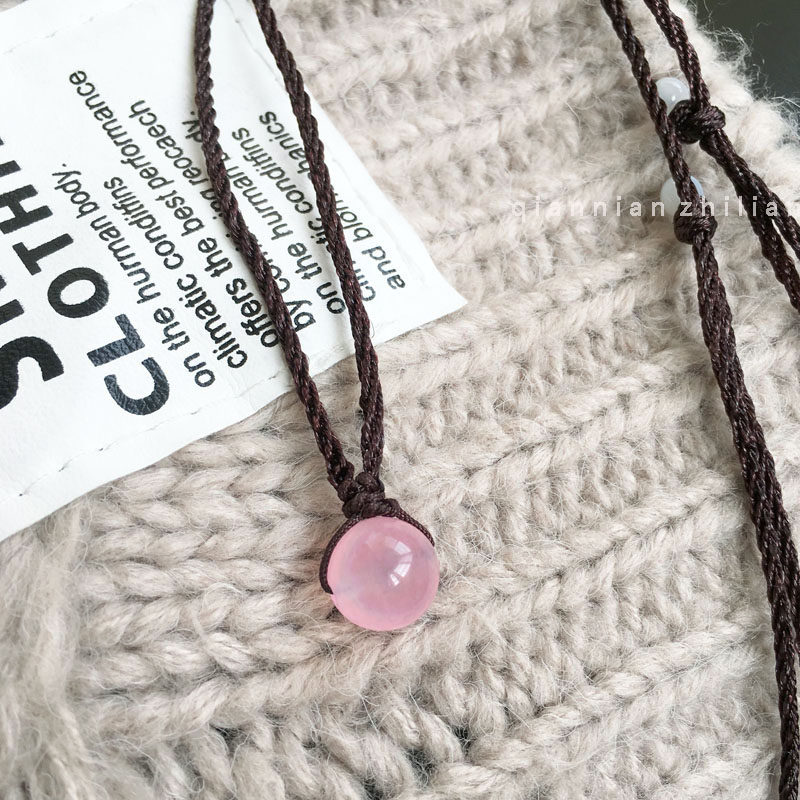 极速包邮天然粉晶紫水晶转运x珠吊坠项链锁骨链招桃花转运饰品女