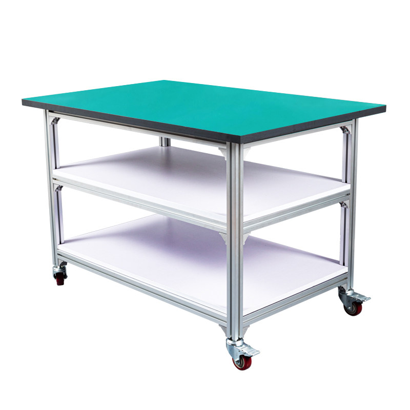 极速铝挤型材料防静电工作台三y层带轮可移动周转小推车双层打包