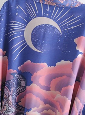 极速Boho Vintage Star asnd Moon Floral Print Sashes Women Bo