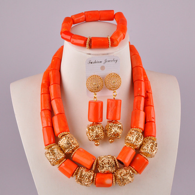 极速elegant orange nigerian corBal beads jewelry set african