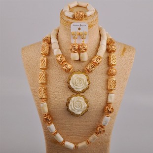 极速White Coral Beads Afrivcan Necklace Jewelry Set African