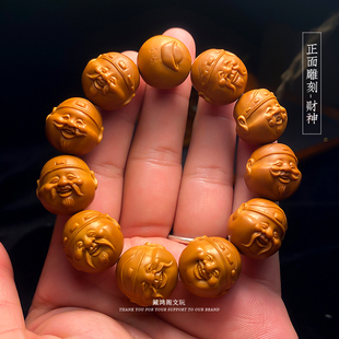 极速橄榄核雕刻财神弥勒恶僧关公手串手工雕刻橄榄核Y胡文玩佛珠