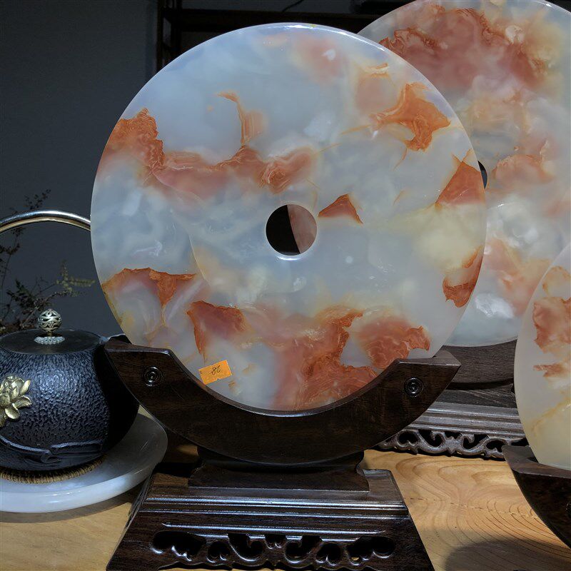 极速红花冰天然玉石平安扣摆件送礼收藏中L式客厅玄关酒柜创意乔