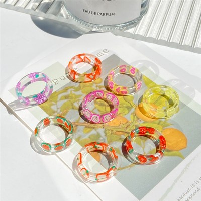 极速2021 Korea Colorful Fashion Resin Fruit Ring USet Metal