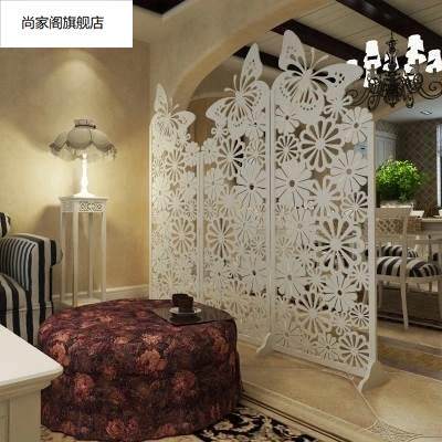极速屏风隔断简约现代玄关时尚客厅白色雕花摺叠阻断Y橱窗背景镂