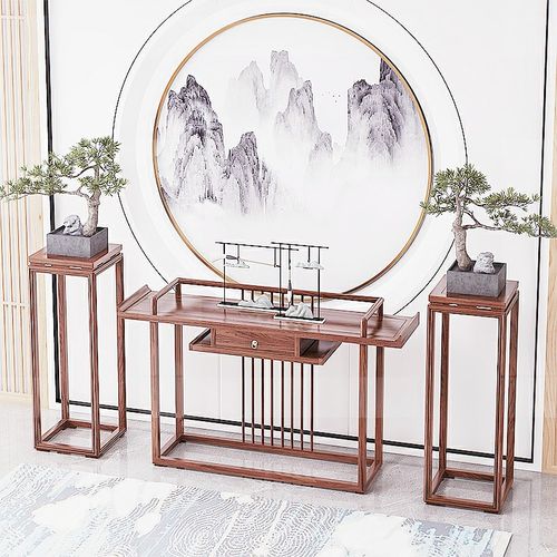 极速新中式榆木玄关桌禅意实x木条案简约现代供桌客厅靠墙桌入户