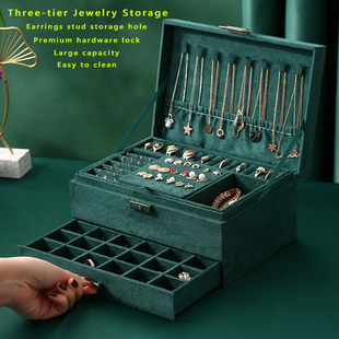 极速New Green 3-Layer Flanneyl Jewelry Organizer Box Necklac