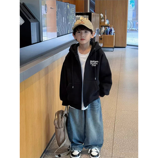 男女童开衫拉链连帽卫衣纯棉字母初中生中大童秋冬防风保暖外套潮