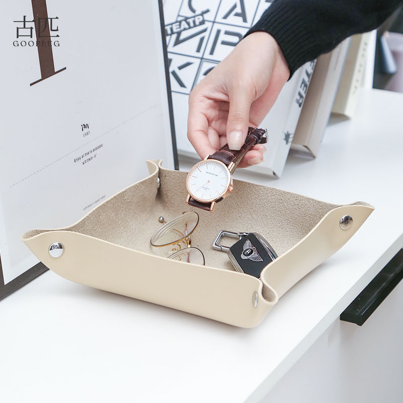 古匹皮质玄关桌面收纳盒北欧复古