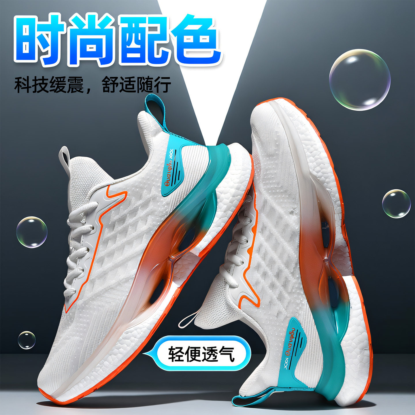 男鞋运动鞋气垫轻便跑步鞋飞织减震青少年中学生鞋网面透气老爹鞋