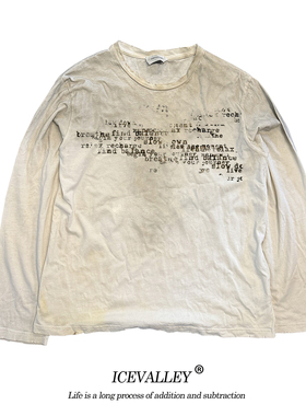 MELANIN 脏脏T做旧字母古着千禧风摇滚设计喷马骝艺术感长袖T恤