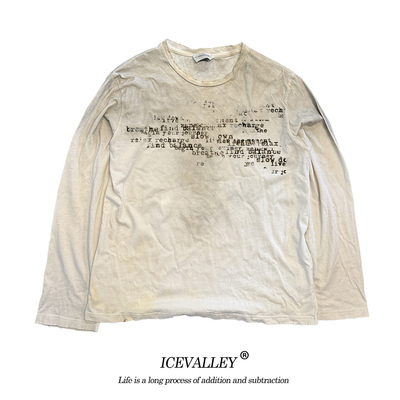 MELANIN 脏脏T做旧字母古着千禧风摇滚设计喷马骝艺术感长袖T恤