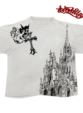 MELANIN 涂鸦黑色素刺青 天使线稿小众印花圆领短袖宽松情侣T恤