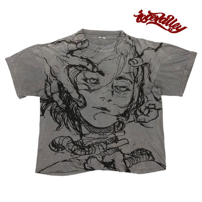 MELANIN 黑色素刺青 涂鸦线稿小众复古美式质感暗黑风辣妹短袖T恤