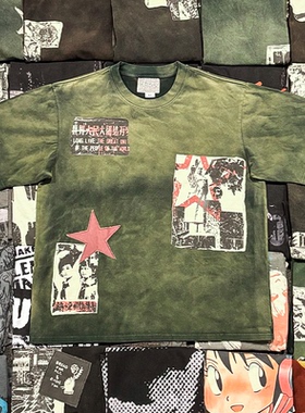 MELANIN 黑色素刺青  世界人民大团结贴布绣拼接手工水洗做旧短袖