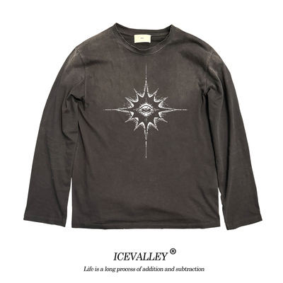 MELANIN 脏脏T复古青年美式logo设计做旧风格地下hippop长袖T恤