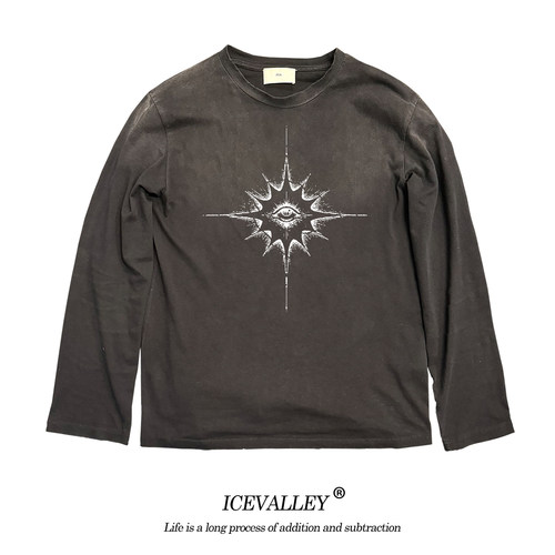 MELANIN 脏脏T复古青年美式logo设计做旧风格地下hippop长袖T恤