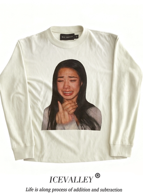 MELANIN 黑色素刺青 街头EMO系哭泣人像Y2K千禧风长袖T恤宽松