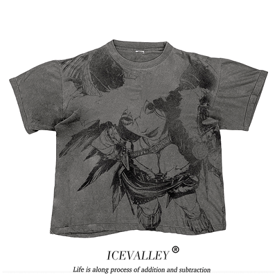 MELANIN 黑色素刺青 暗黑风涂鸦线稿复古小众美式短袖T恤做旧重磅