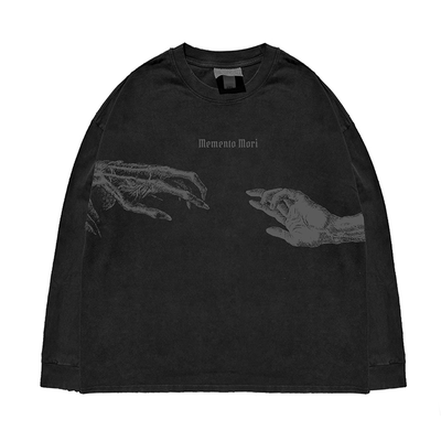 330G！ 重工！水洗做旧破洞 秋冬季小众别致艺术插画休闲长袖T恤