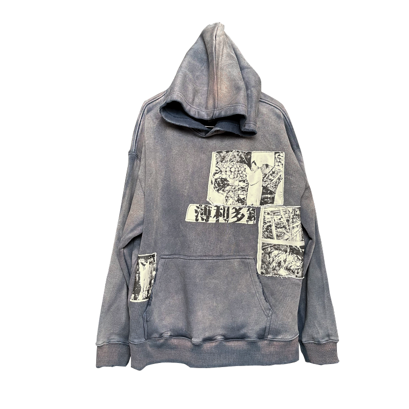 中式复古！原创remake！小众独特设计感重工水洗连帽卫衣贴布绣