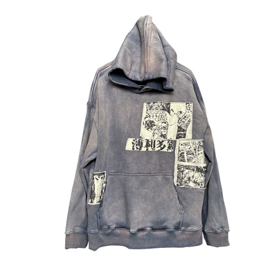 中式复古！原创remake！小众独特设计感重工水洗连帽卫衣贴布绣