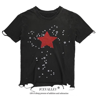 MELANIN 黑色素刺青 红黑-黑红穿搭五角星卡通美式复古短袖T恤