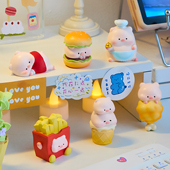 可爱猪猪汉堡餐厅桌面小摆件迷你卡通治愈系办公区汽车中控装 饰品